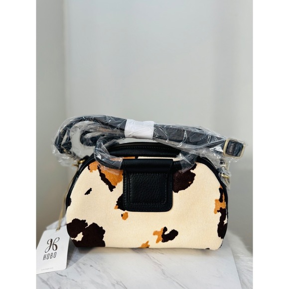 Hobo Sheila Small Mini Cow Print Hair On Leather Satchel, Black/Brown, NWT - Picture 8 of 11